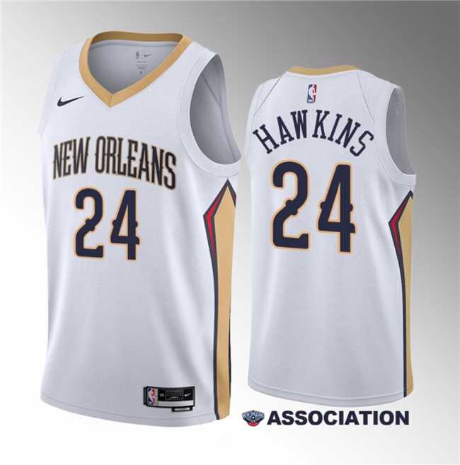 Mens New Orleans Pelicans #24 Jordan Hawkins White 2023 Draft Association Edition Stitched Basketball Jersey->new orleans pelicans->NBA Jersey